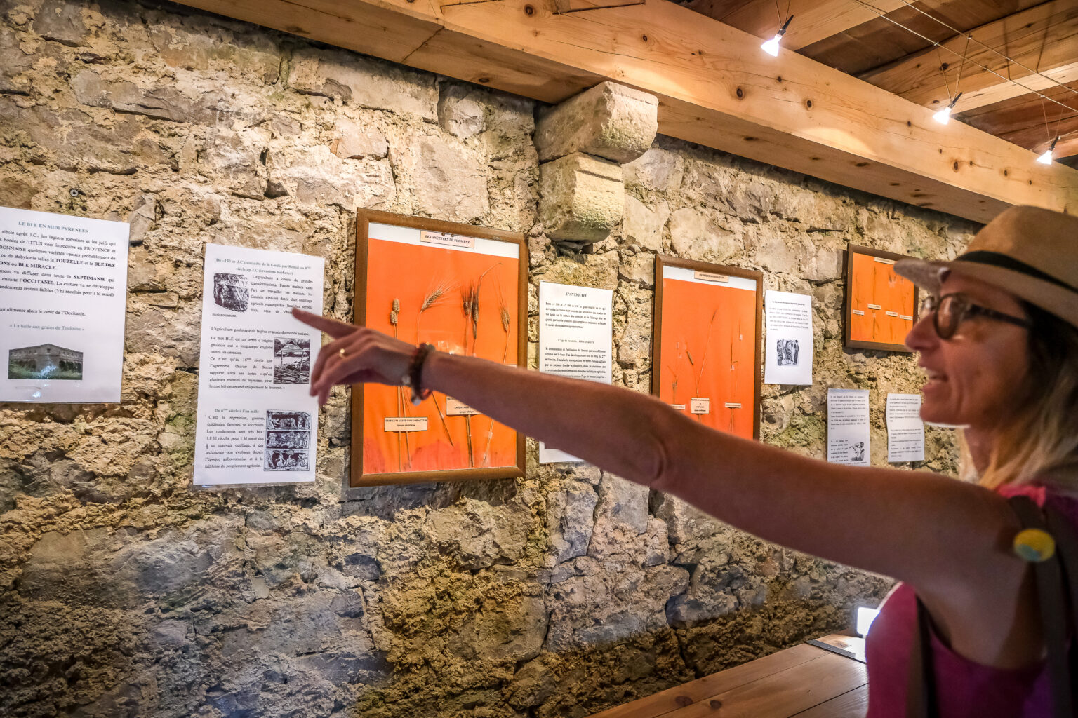 Visite d’une exposition sur les céréales anciennes et l’agriculture traditionnelle à la Tour du Viala-du-Pas-de-Jaux.